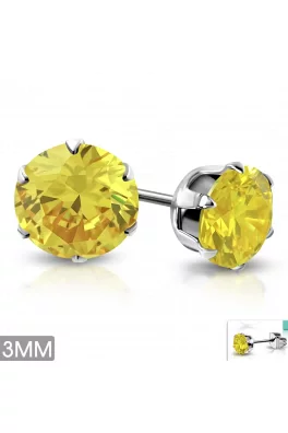 Náušnice ocel - pecky žluté 3mm 