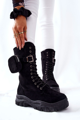 Suede Platform Boots With Pouch Black Issanti