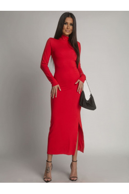 Gładka sukienka z długim rękawem i golfem czerwona