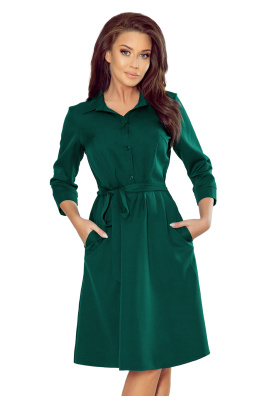 Dámské šaty košilového střihu s dlouhým rukávem numoco 286-1 - zelená,