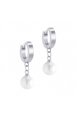 Kroužky s přívěškem z chirurgické oceli - bílá perla