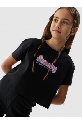Dívčí tričko crop top z organické bavlny 4F - černé
