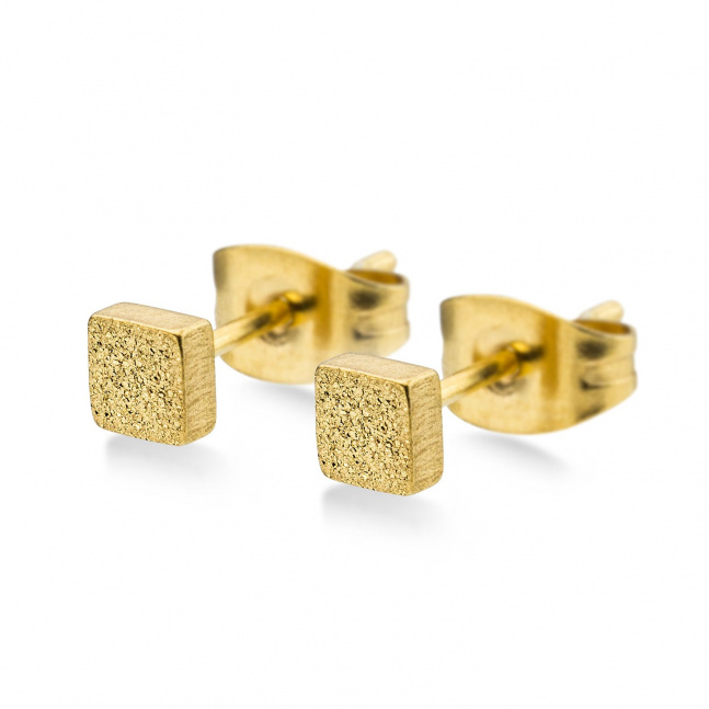 Náušnice z chirurgické oceli čtverečky s pískovaným povrchem 5 mm - zlaté