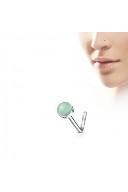 Zahnutý piercing do nosu s polodrahokamy - Jade green