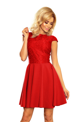 Elegantní dámské šaty s krajkou a krátkým rukávem Numoco 157-8 - červená