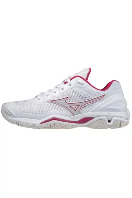 Indoorová obuv Mizuno WAVE STEALTH V / WHITE / WHITE SAND / PERSIAN RED