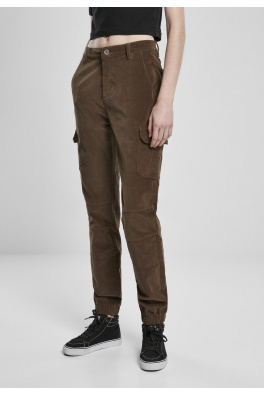 Ladies High Waist Cargo Corduroy Pants Dark Olive