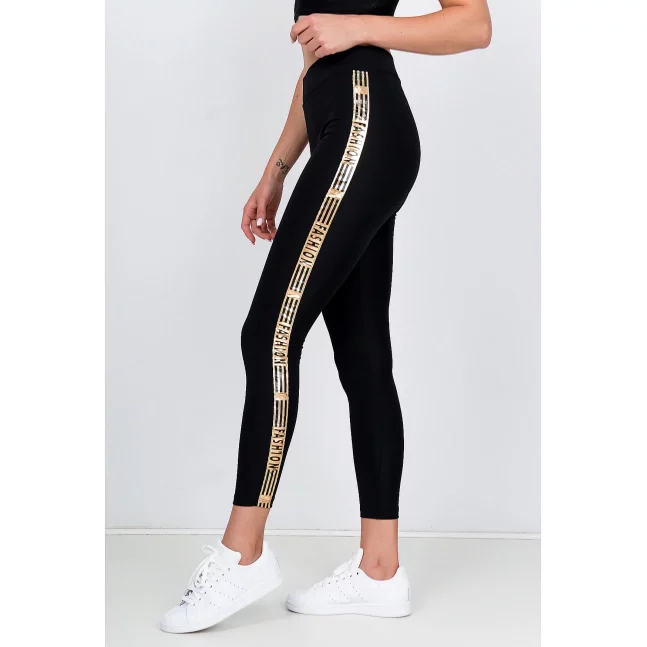 Stylové dámské legíny s nápisem "FASHION" - černá,