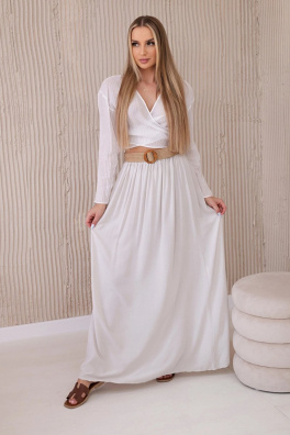 Viscose skirt with decorative belt beige