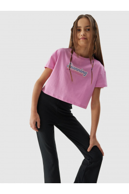 Dívčí tričko crop top z organické bavlny 4F - růžové