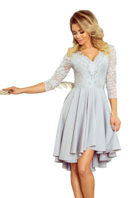 Elegantní dámské šaty s výstřihem a krajkou Numoco 210-9 - šedá
