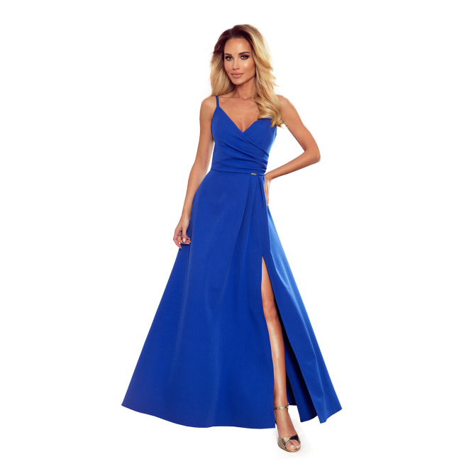 Elegantní dámské maxi šaty na ramínkách Numoco Chiara 299-3 - modrá
