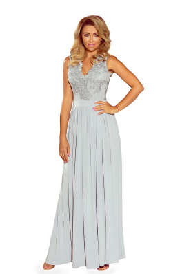 Elegantní dámské šaty s vyšívaným výstřihem Numoco 215-1 - šedá