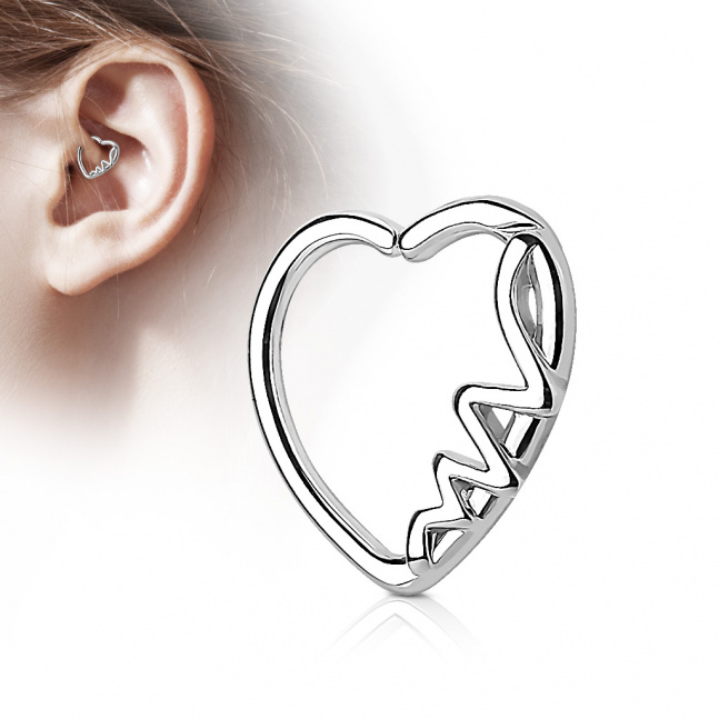 Ocelový piercing do levého ucha - srdce 2