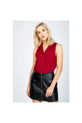 Dámská plisovaná košile bez rukávů - vínová,