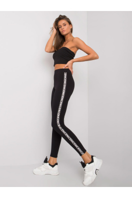RUE PARIS Czarno-srebrne legginsy damskie z lampasami