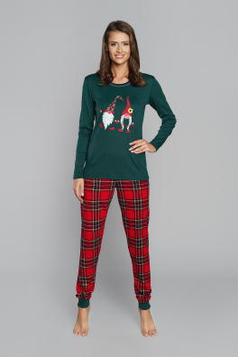 Santa piżama damska długi rękaw, długie spodnie - zielony/druk