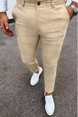 Spodnie męskie chinosy w kratę jasnobeżowe Dstreet UX3981