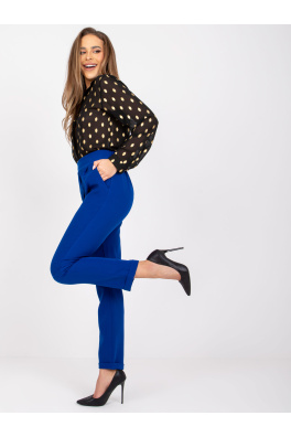 Ciemnoniebieskie proste spodnie damskie z wysokim stanem Hidalgo