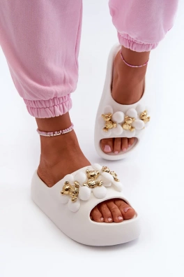 Damskie Klapki Piankowe Z Ozdobami Na Grubej Podeszwie Białe Bremavia