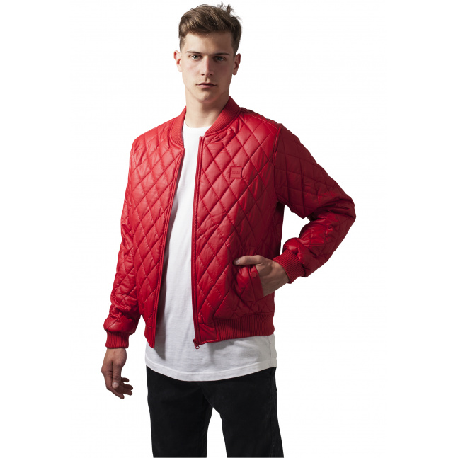 Diamond Quilt Synthetic Leather Jacket fire red