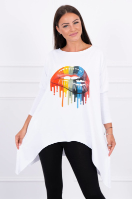 Blouse oversize with rainbow lips print white
