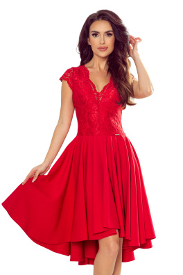Šaty s delšími zády a krajkovým výstřihem Numoco PATRICIA 300-2 - červená