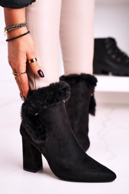 Women’s Ankle Boots With Fur Suede Black Sophie