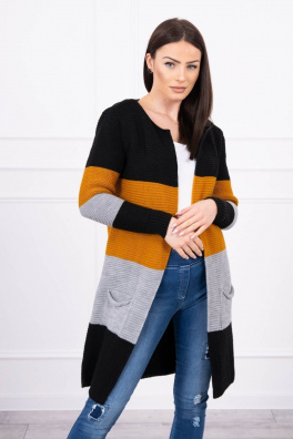 Sweter Kardigan w ramiączkach czarny+musztarda
