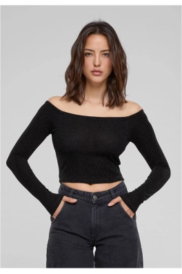Ladies Off Shoulder Glitter Longsleeve black