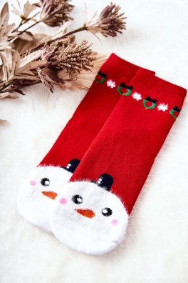 Vánoční bavlněné ponožky Sněhulák Červené
