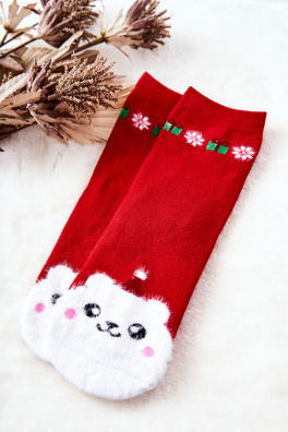 Vánoční bavlněné ponožky Medvídek Červené