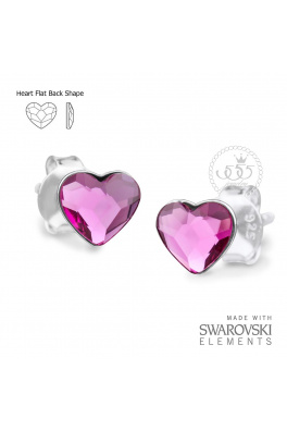 Stříbrné náušnice s kamenem Swarovski - fuchsia srdíčko