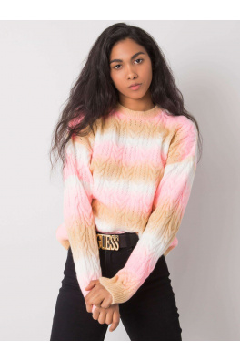 RUE PARIS Różowo-beżowy sweter w warkocze