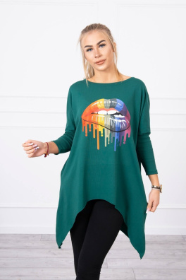 Blouse oversize with rainbow lips print green