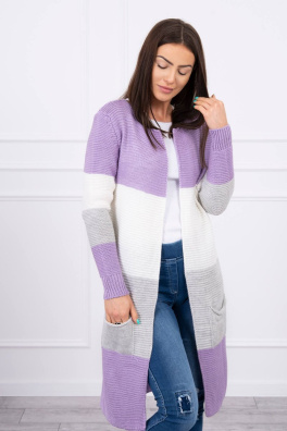 Sweter Kardigan na ramiączkach fioletowy+ecru