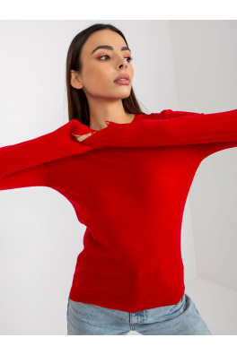 Czerwony damski sweter klasyczny z okrągłym dekoltem