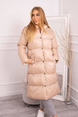Quilted winter jacket with a hood beige