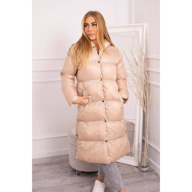 Quilted winter jacket with a hood beige