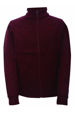 NOSSEN - pánská celorozepínací flatfleece  mikina bez kapuce - Wine red